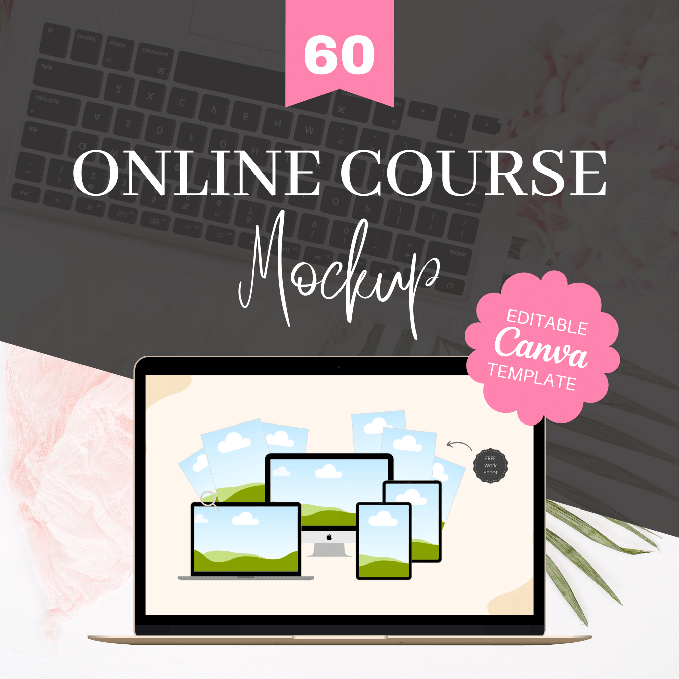 60 Online Course Mockup Editable Canva Template 