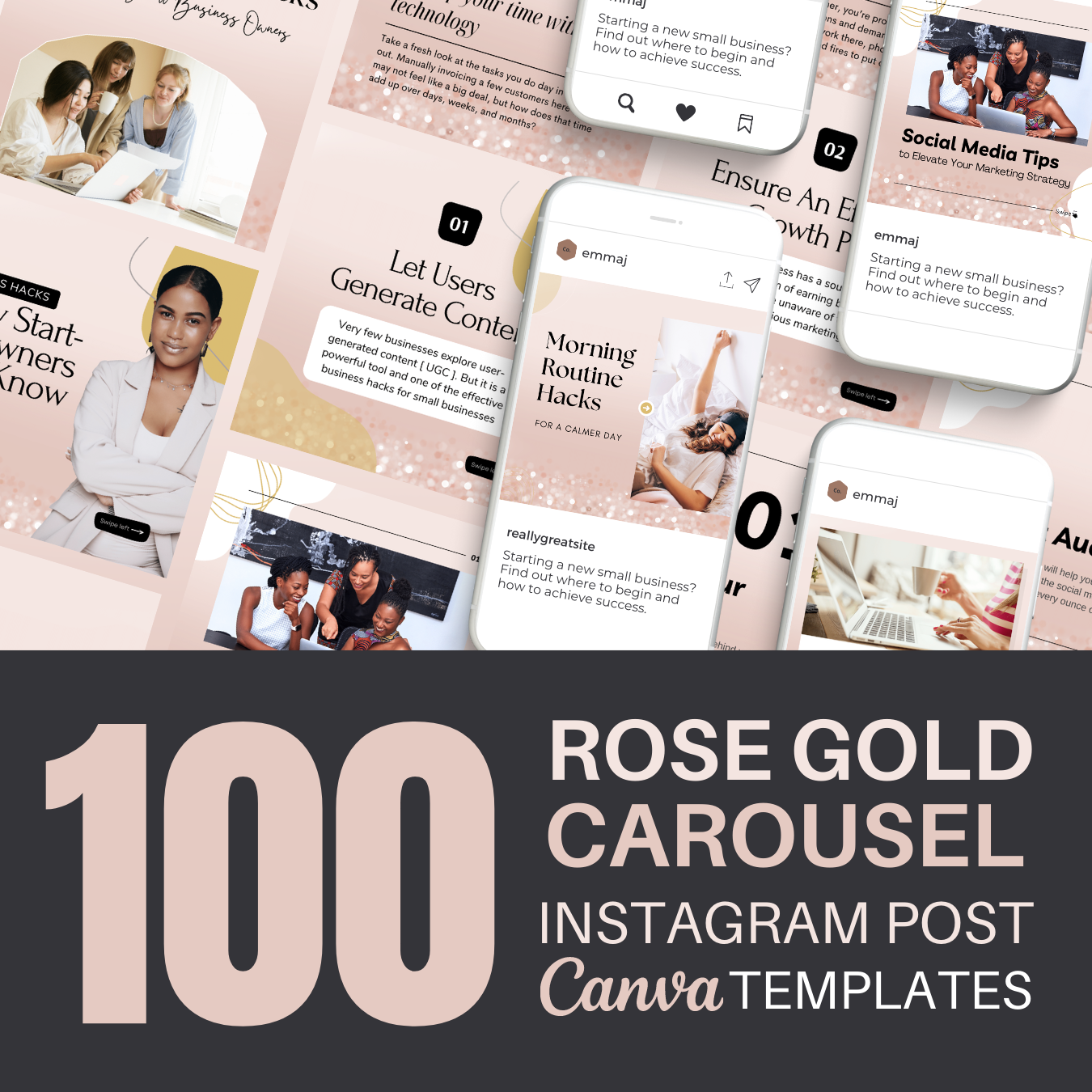 Rose gold CANVA instagram carousel templates 