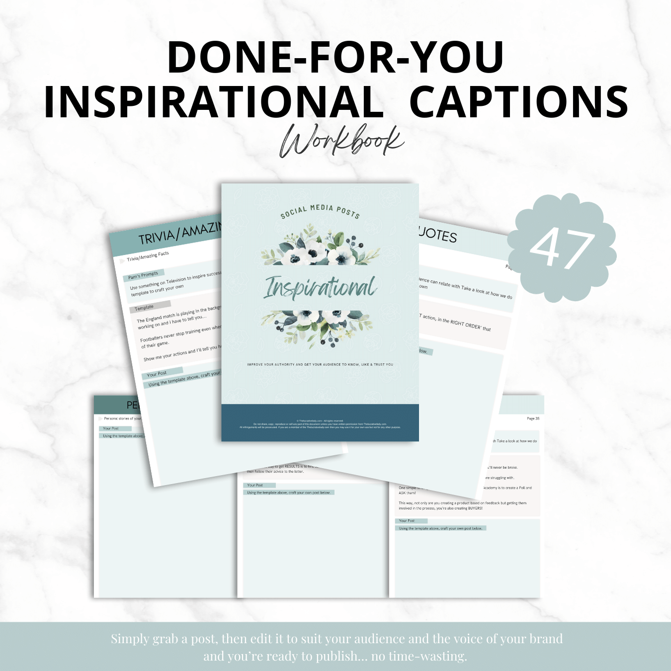 47 Done-for-You inspirational  Captions Workbook