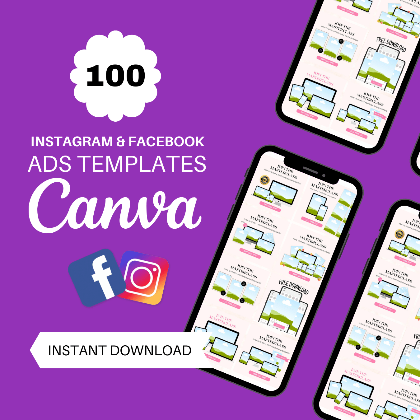 100 Instagram & Facebook Ads Templates for Canva