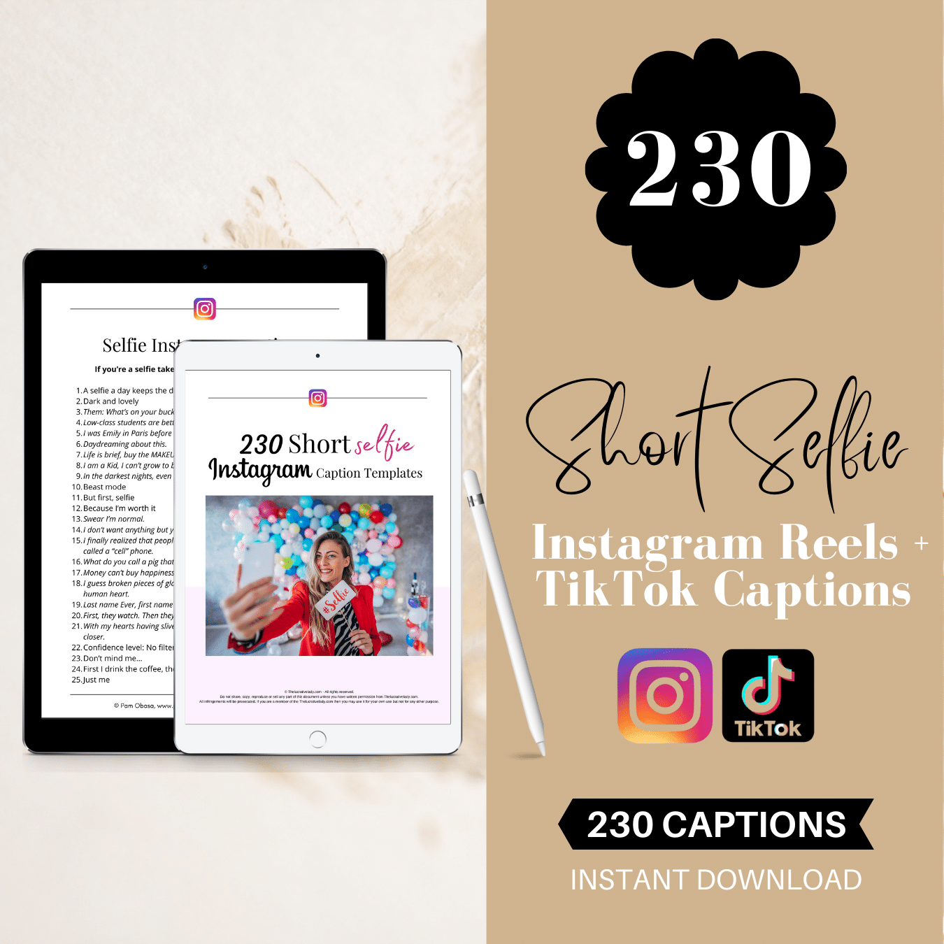 230 Short Selfie Instagram Reels + TikTok Captions
