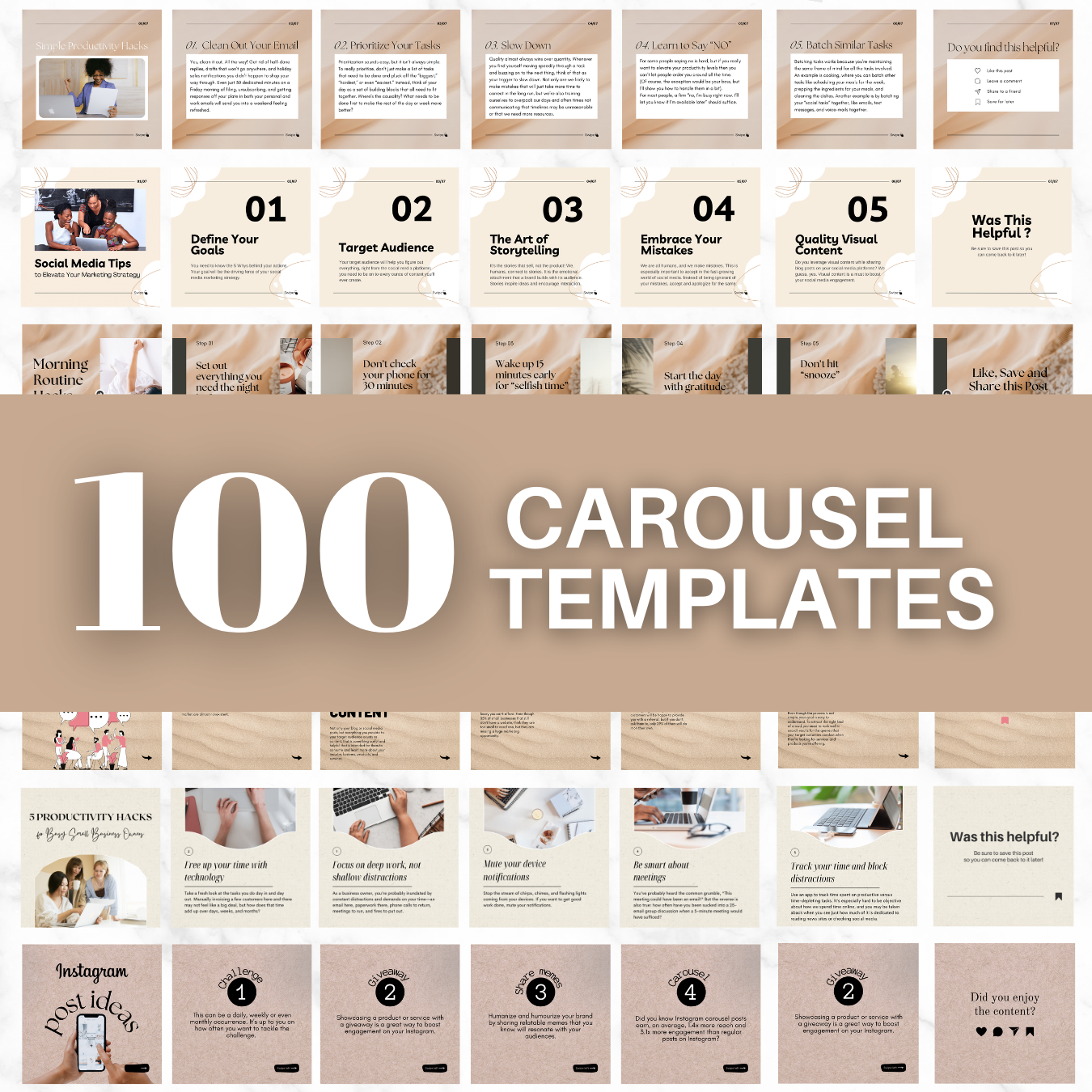 Brown/beige CANVA instagram carousel templates 