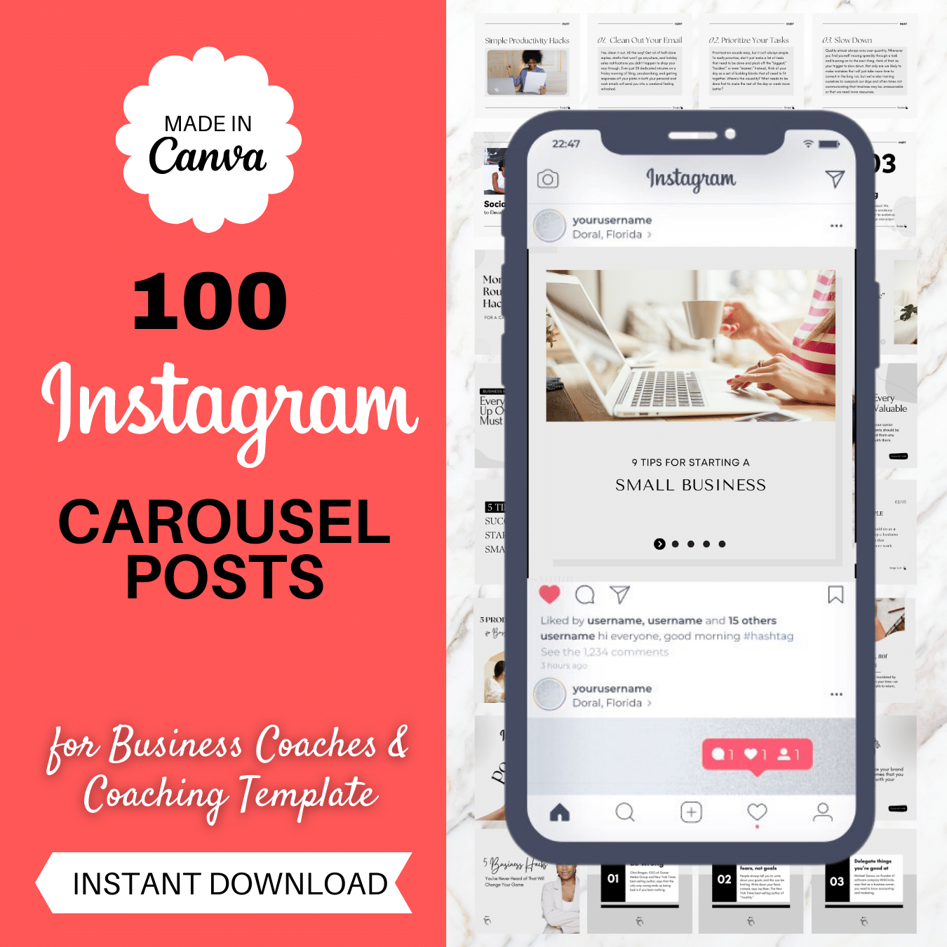 100 Instagram Carousel Posts Canva for Business Coaches & Coaching Template100 Instagram Carousel Posts Canva for Business Coaches & Coaching Template