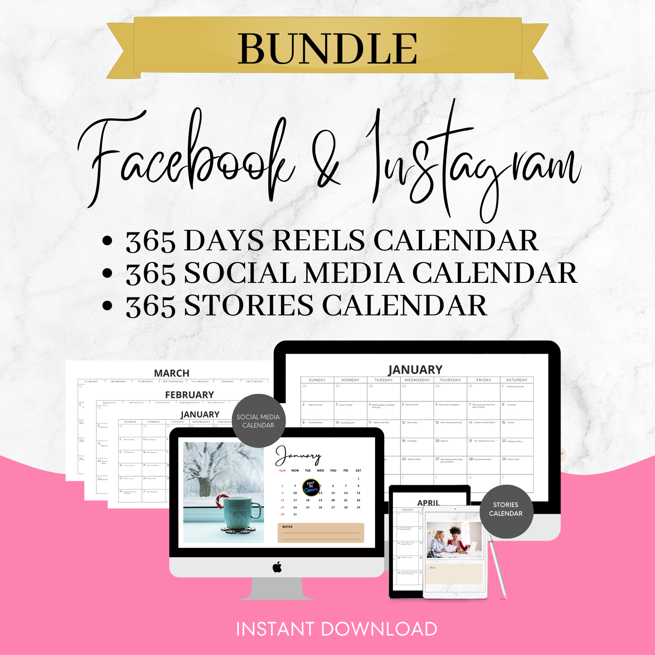 WITH EXAMPLES - 365 Days Reels + Social Media + Stories Calendar