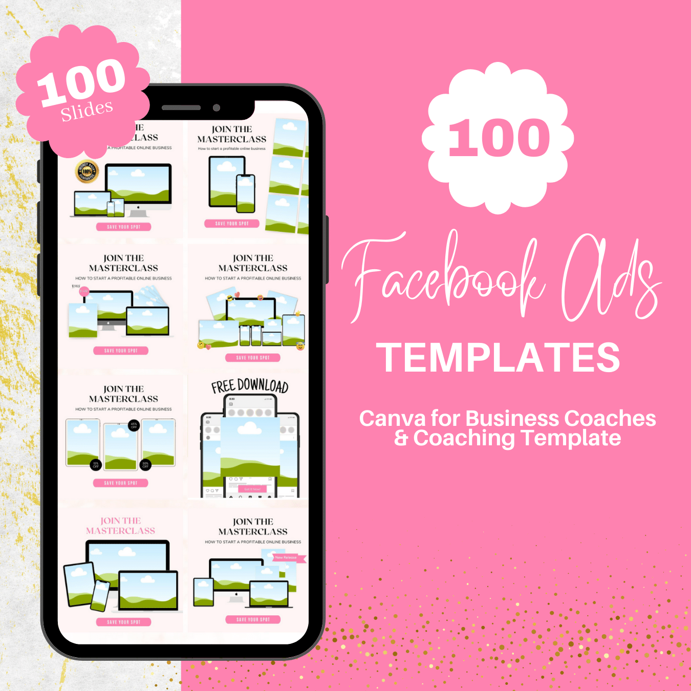 100 Facebook Ads templates Canva for Business Coaches & Coaching Template