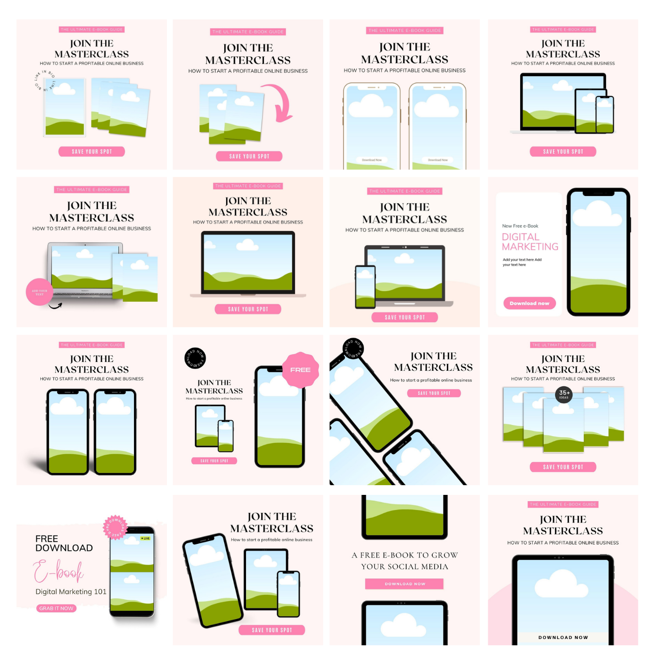 Facebook Ads Template Set Editable in Canva - 100 slides