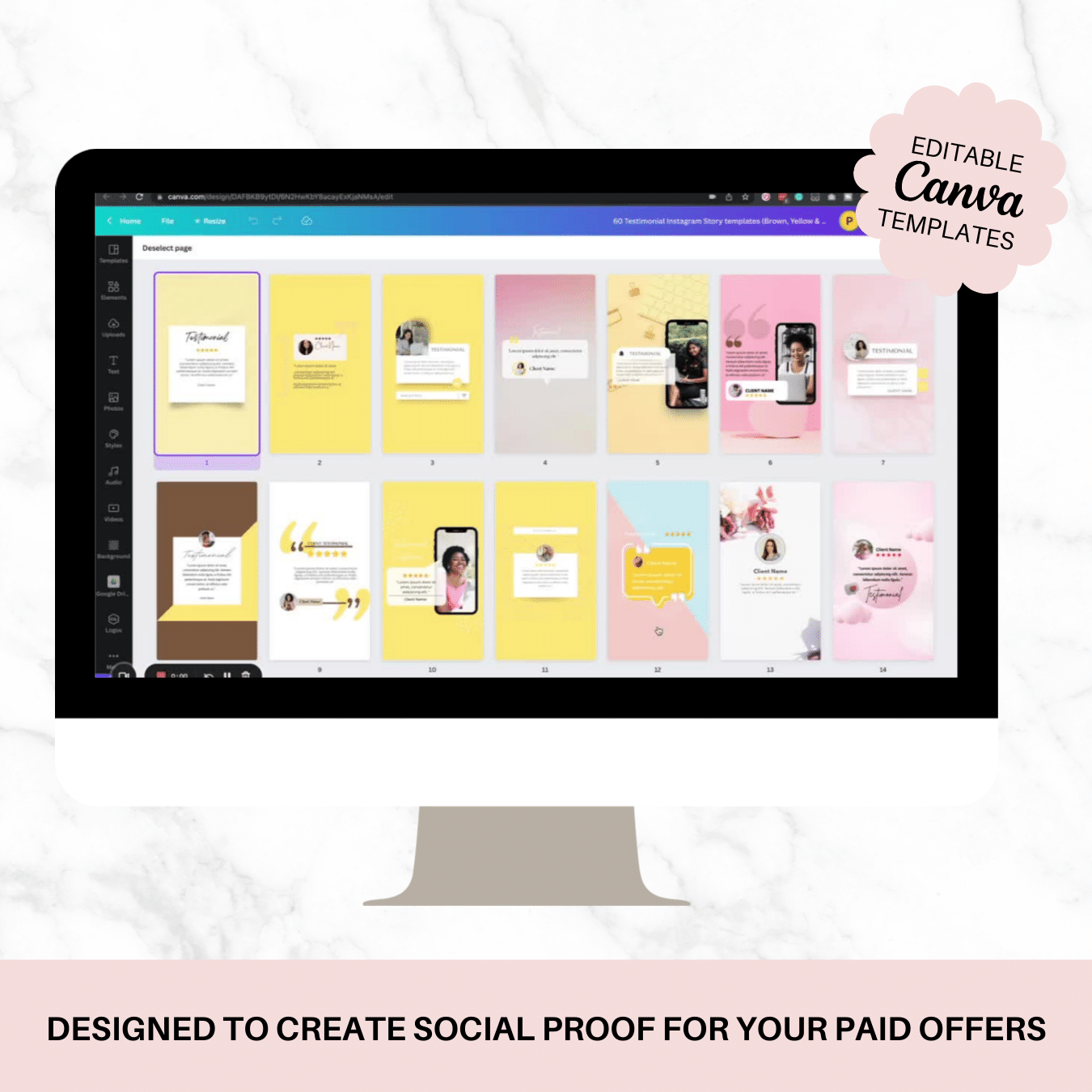 60 Testimonial Instagram Story templates (Brown, Yellow & Pink)