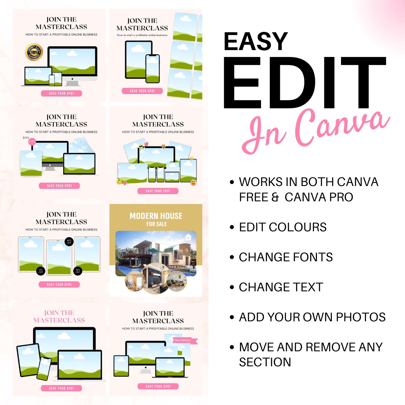 100 Facebook Ads templates Canva for Business Coaches & Coaching Template