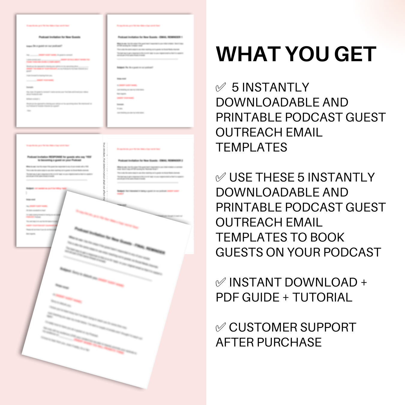 Instant Downloadable and Printable Podcast Guest Outreach Email Templates for Podcasters (5 Email Templates)