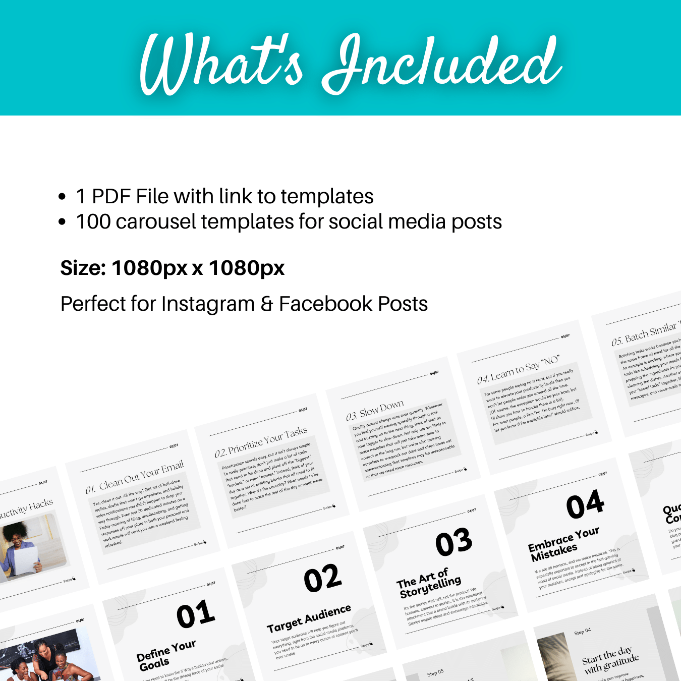 Instagram Carousel Template Set Editable in Canva - 100 slides