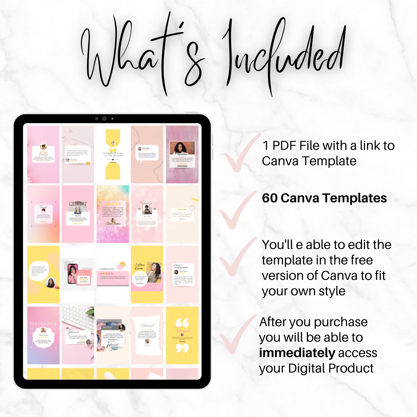 60 Testimonial Instagram Story templates (Brown, Yellow & Pink)