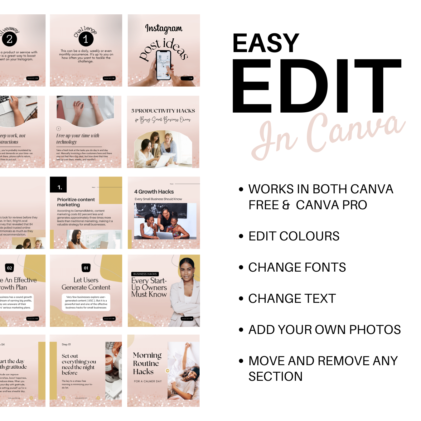 Rose gold CANVA instagram carousel templates 
