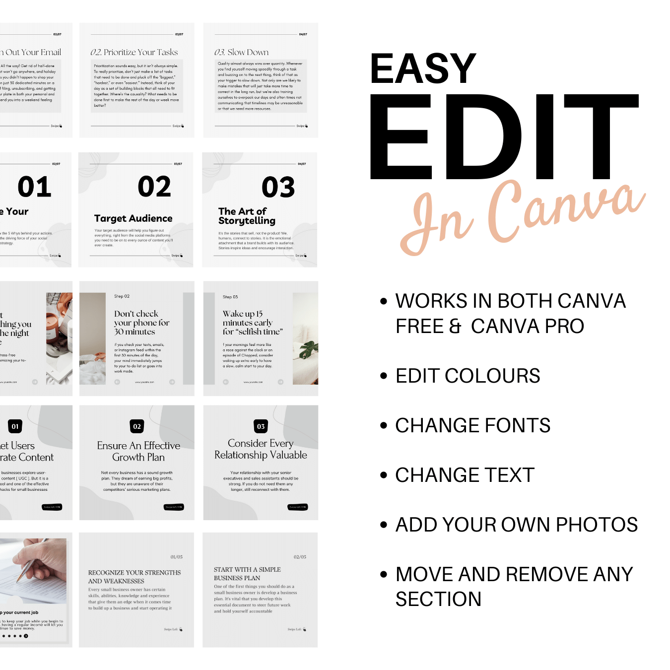 Instagram Carousel Template Set Editable in Canva - 100 slides